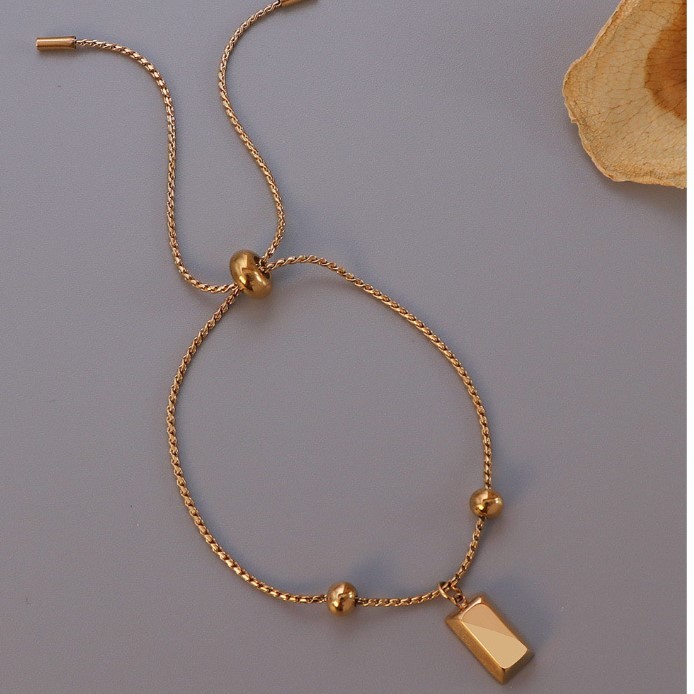 18k Gold Plated Gold Brick Steel Bead Slider Bracelet Stainless Steel