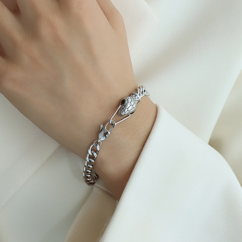 18K Plated Snakehead  Eyes Hip Hop Bracelet  in Stainless Steel