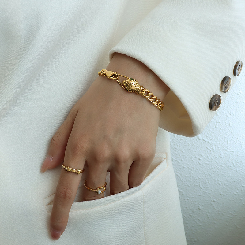 18K Plated Snakehead  Eyes Hip Hop Bracelet  in Stainless Steel