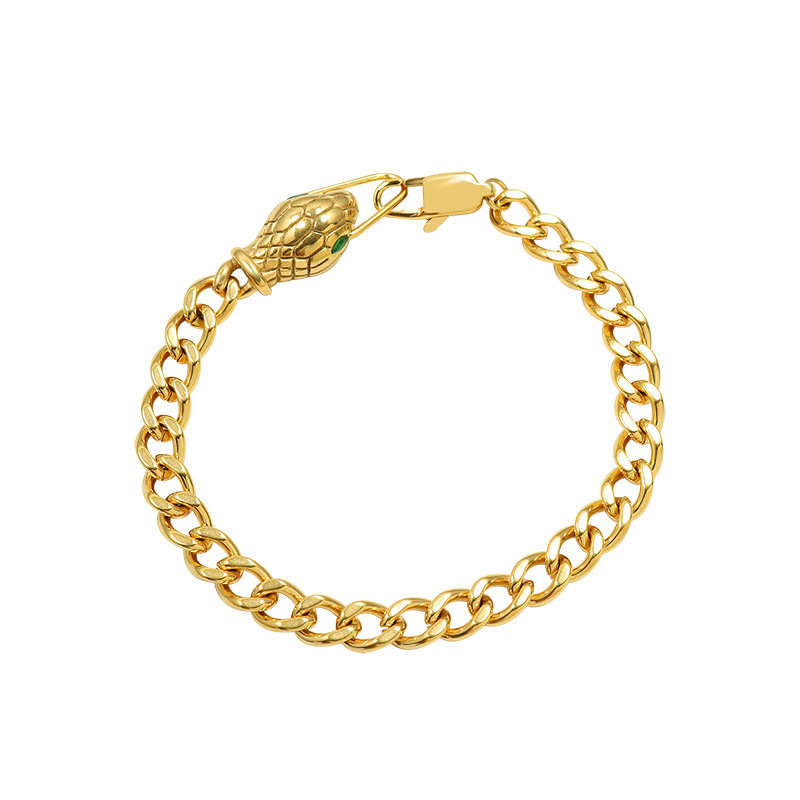 18K Plated Snakehead  Eyes Hip Hop Bracelet  in Stainless Steel