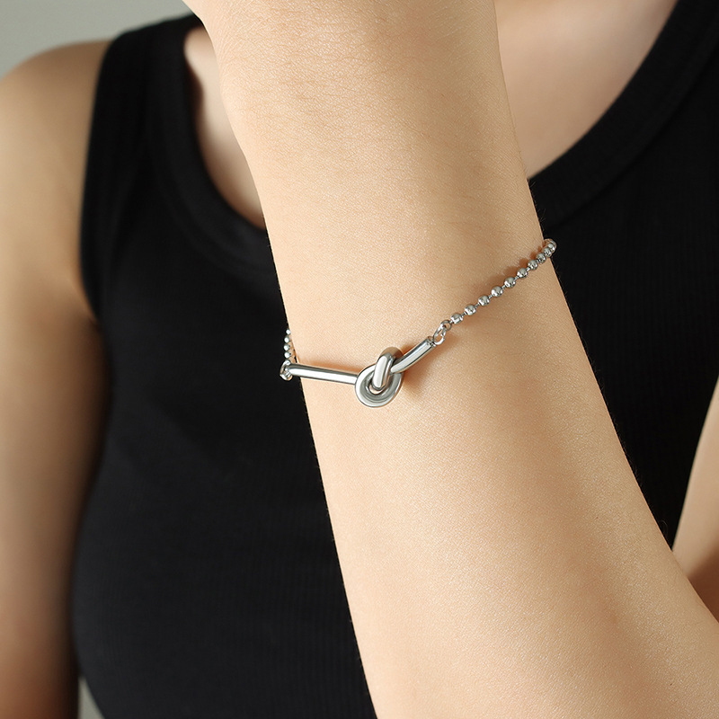 316L Stainless Steel Lucky Heart Knotted Bead Bracelet Colour in Gold or Silver