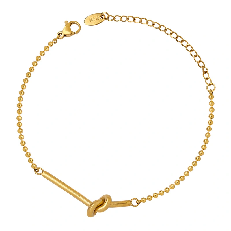 316L Stainless Steel Lucky Heart Knotted Bead Bracelet Colour in Gold or Silver