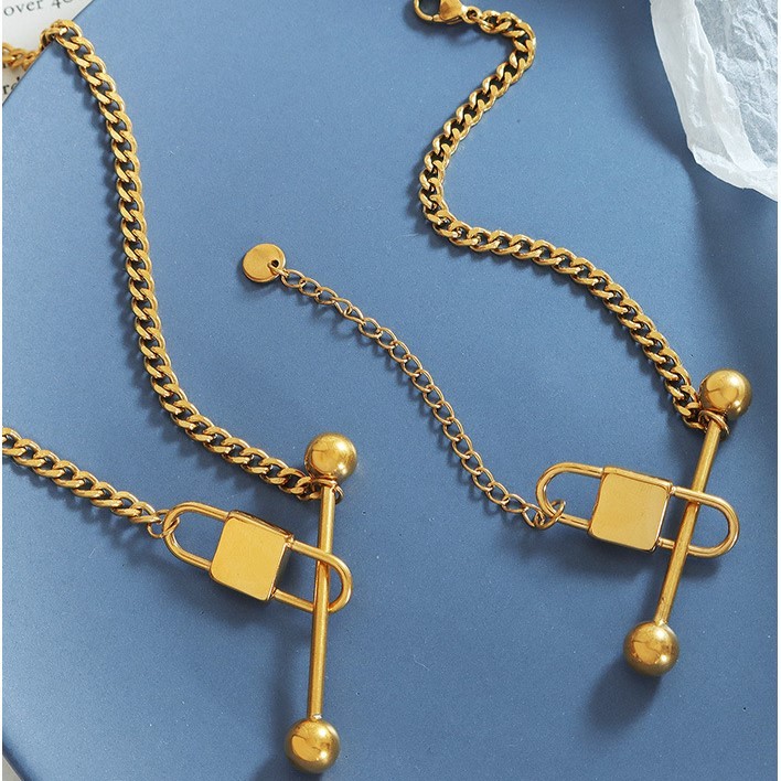 18K Lock Choker Bracelet Stainless Steel Gold Plated