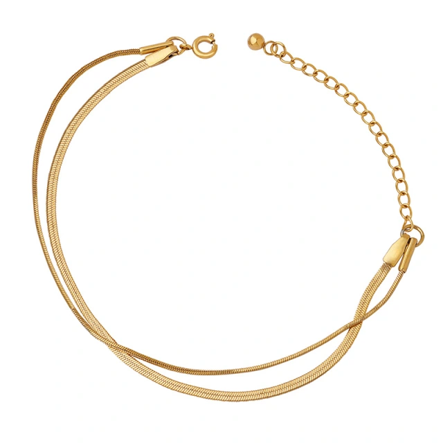 18K Gold Plated Snake Chain and Herringbone Double Chain Bracelet Stainless Steel