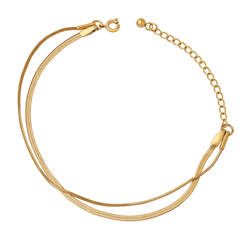 18K Gold Plated Snake Chain and Herringbone Double Chain Bracelet Stainless Steel