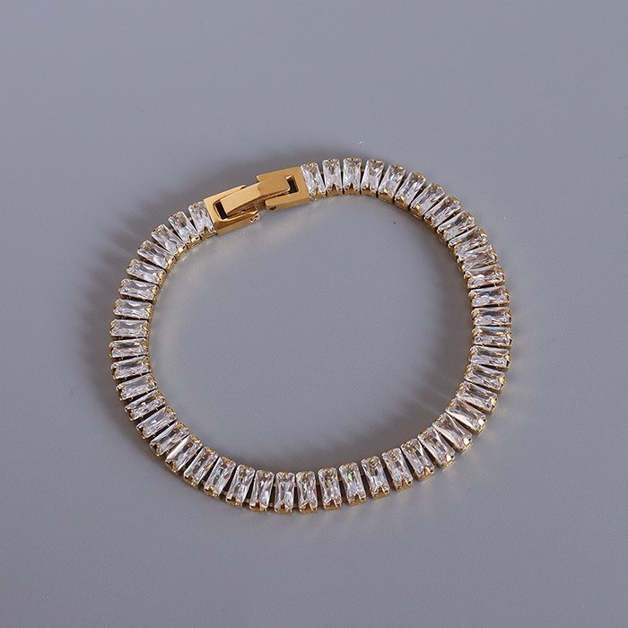 18K Electroplated Stainless Steel Bracelet with White Zirconia with Fold