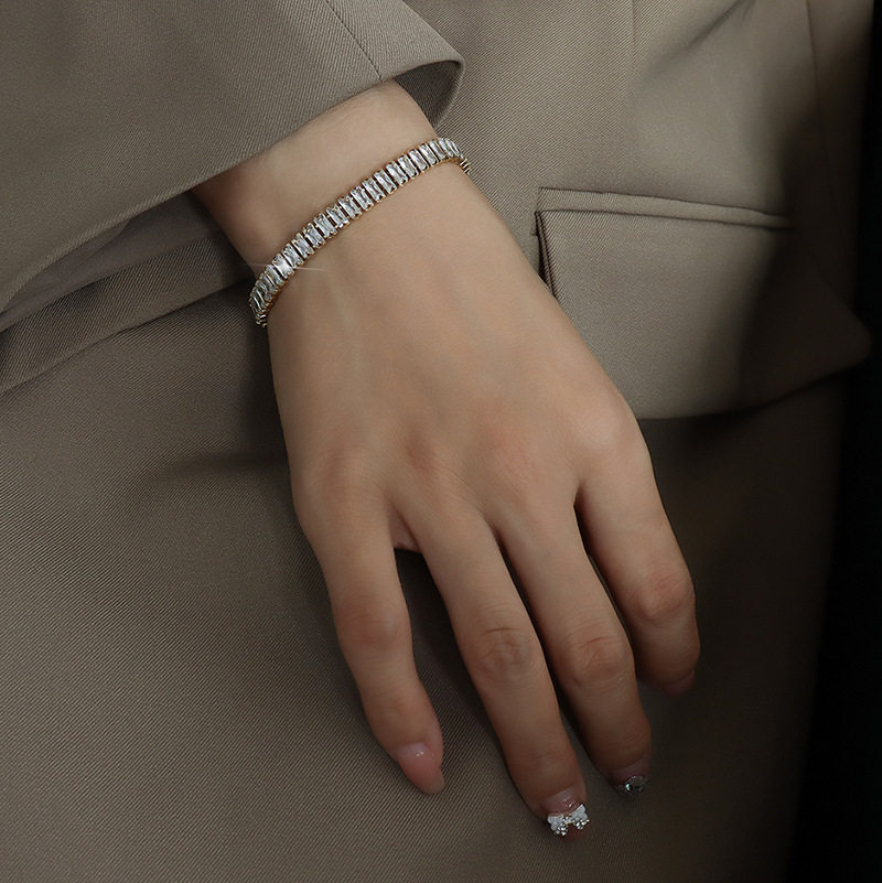 18K Electroplated Stainless Steel Bracelet with White Zirconia with Fold