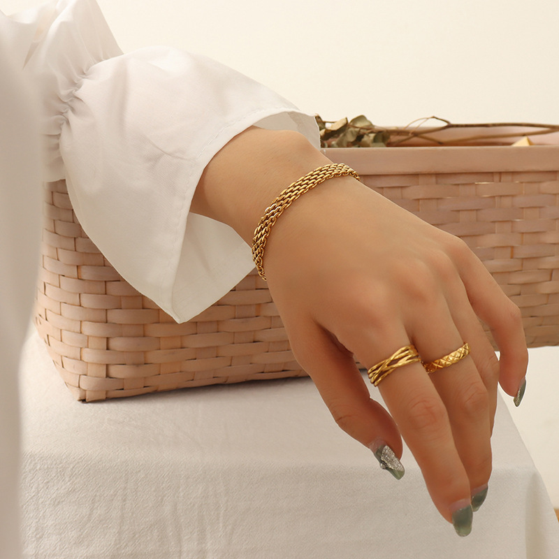 18K Gold Plated Tide Strap Bracelet Stainless Steel
