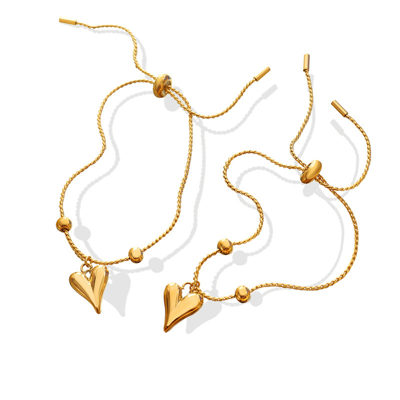 18K Gold Plated Ethnic Heart Charm Pull Out Bracelet Stainless Steel
