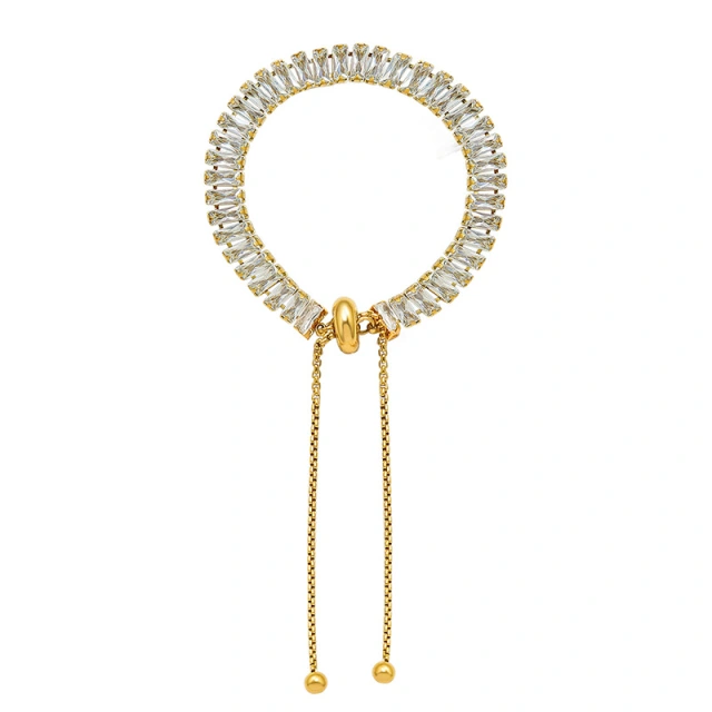 French Stainless Steel 18k Gold with Zirconia Pull-Out Clasp Bracelet