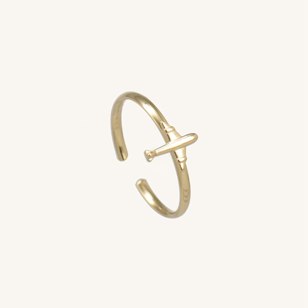 Fine Aircraft Stainless Steel Open End Ring 14K Gold Plated