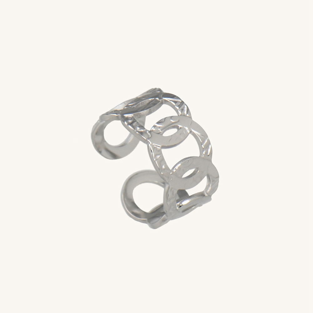 Simple Loop Hollowed Stainless Steel Open Ring Silver