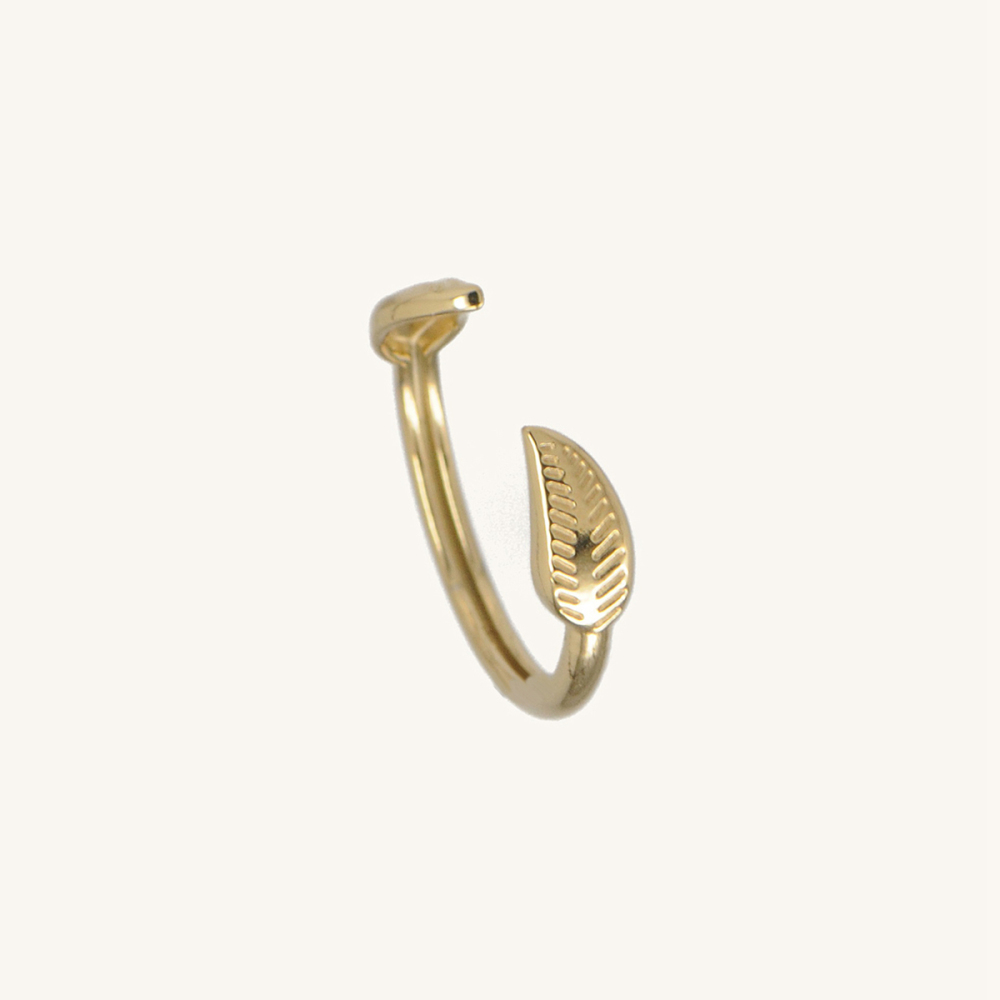 Superb Gold Plated 316L Stainless Steel Leaf Open  Ring / bague en acier inoxydable plaqué or avec feuille