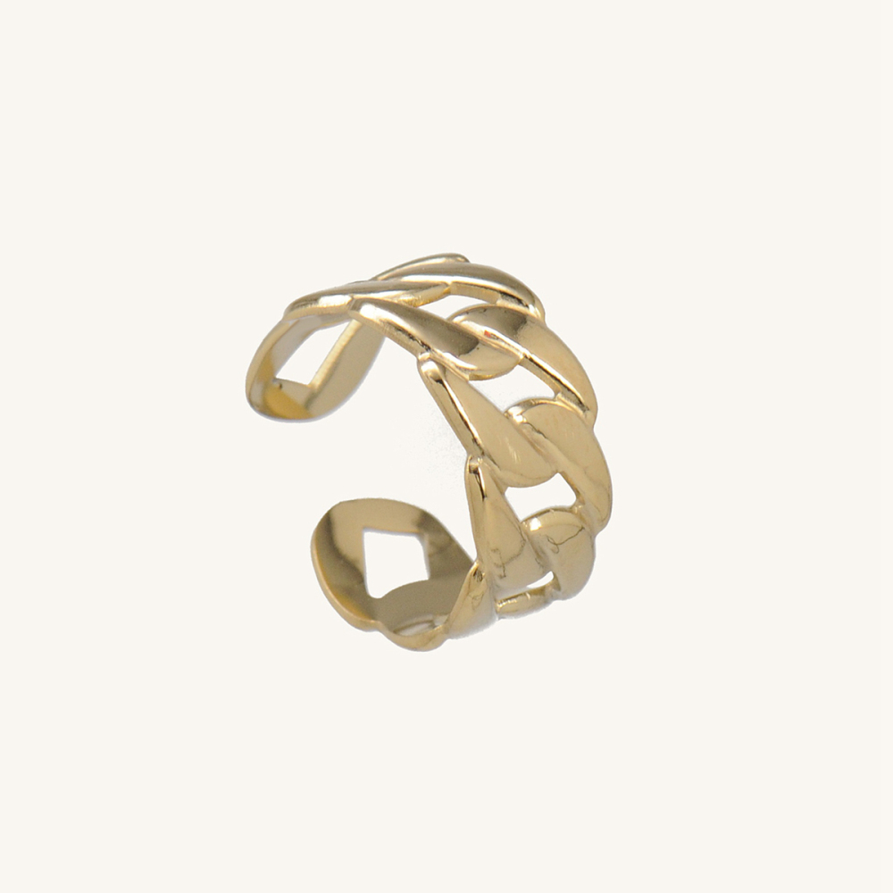 Gold Coating Fashion Irregular Interlocked Polished Ring Stainless Steel