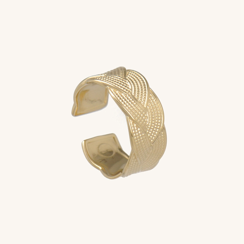 Braided Cross Design Stainless Steel Wide Face Ring PVD Plated / Anneaux en tricot