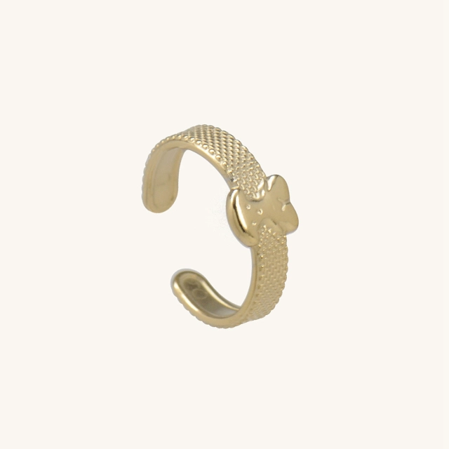 14K Gold Plated 316L Stainless Steel Hammered Butterfly Tie Polished Ring