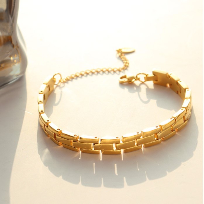 Hip Hop Strap Bracelet 316L Stainless Steel Plated 18K Gold