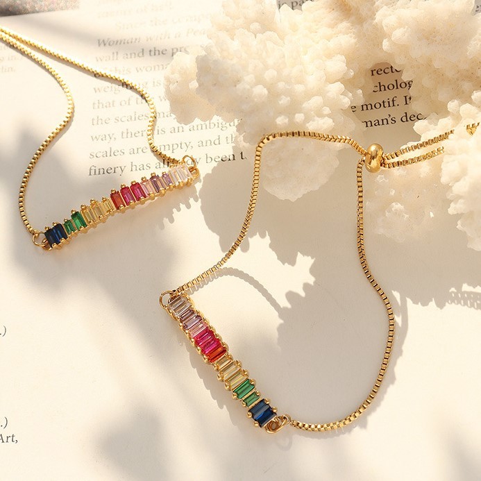 Popular Snake Chain Connection Colorful Zircons Drawstring Bracelet Stainless Steel