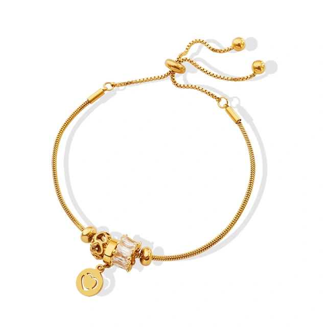 INS Style Zircon Drawstring Clasp Snake Chain Bracelet Stainless Steel