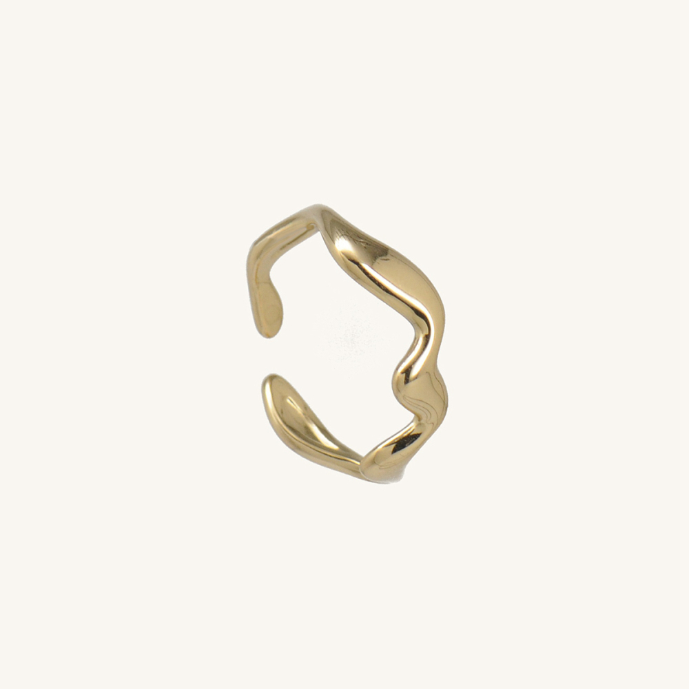 French Gold Plated Sea Wave Open  Ring Stainless Steel
