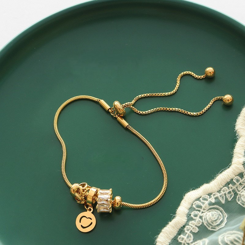 INS Style Zircon Drawstring Clasp Snake Chain Bracelet Stainless Steel