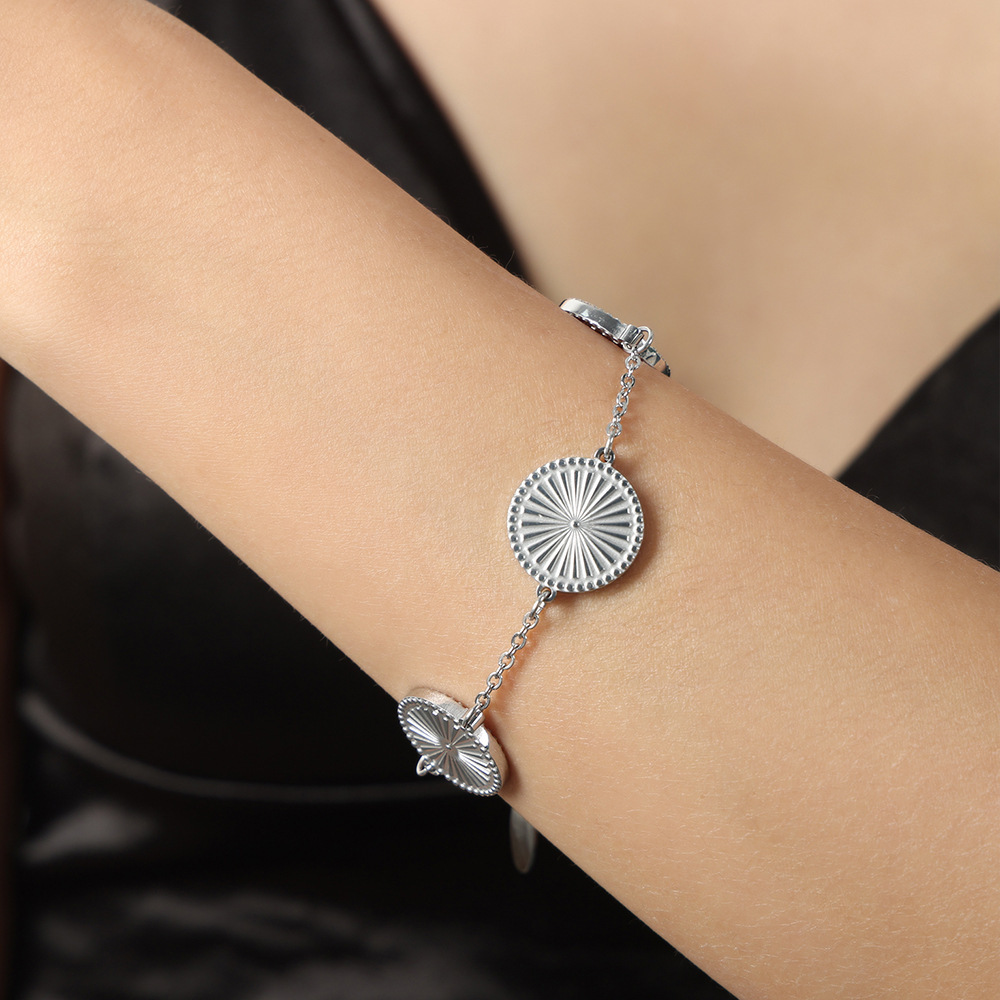 Ins Striped Round Geometric Bracelet Stainless Steel Colorfast
