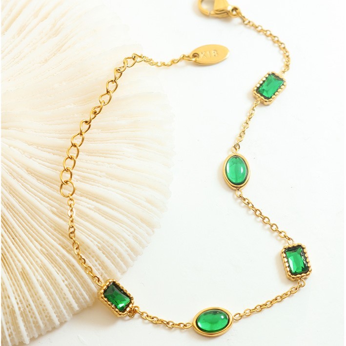 Stainless Steel Gold-Plated Stainless Steel Bracelet with Emerald Zirconia (Color in Gold or Silver)
