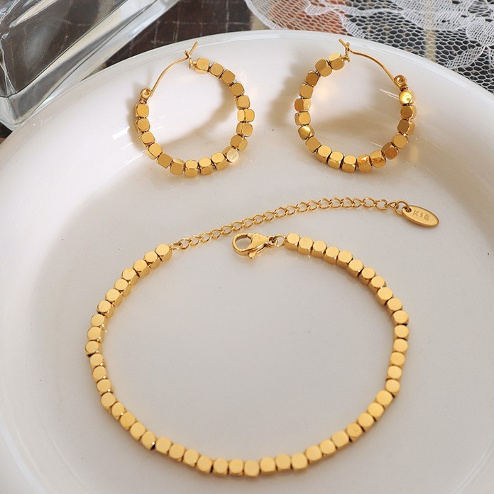 Personalized 18K Gold Plated Removable Small Square Bracelet Stainless Steel