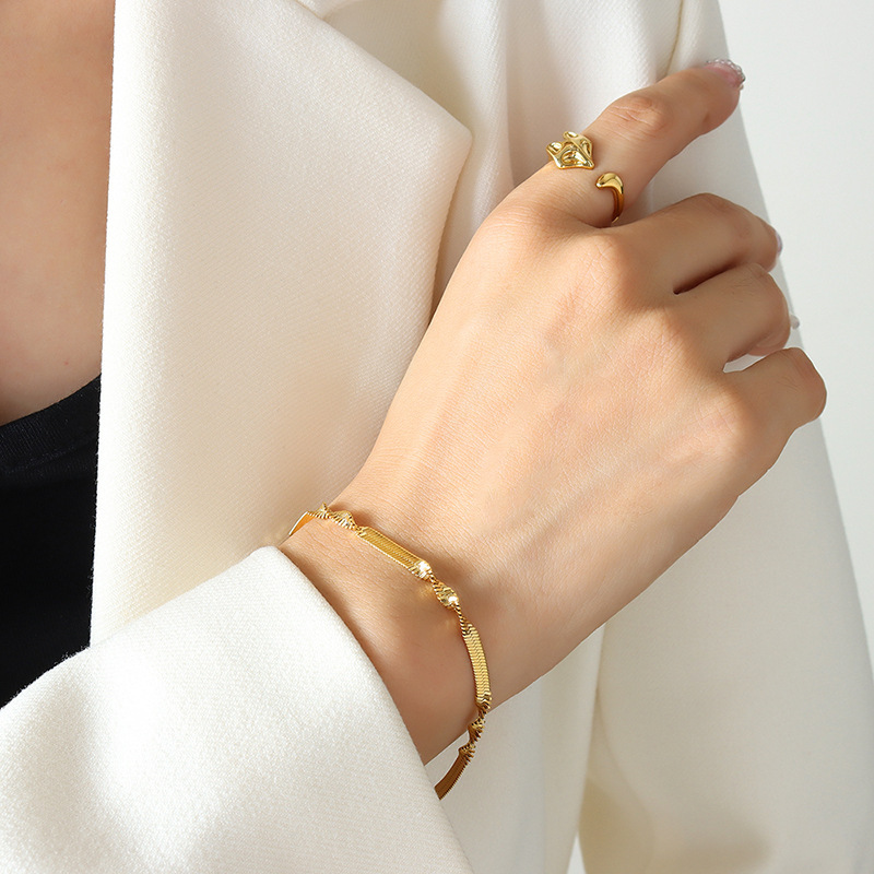 PVD Plating Trend Splicing Herringbone Stainless Steel Bracelet