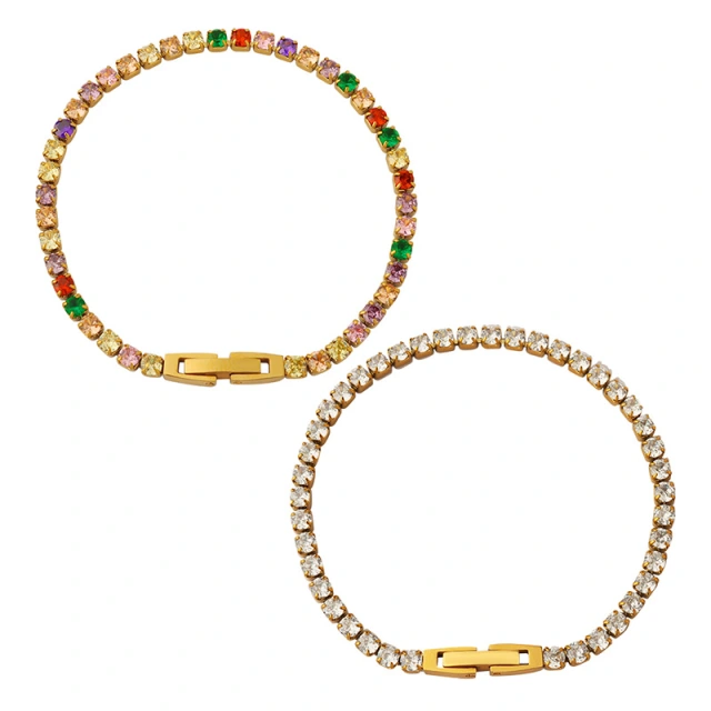 Fashion Stainless Steel Bracelet with Claw Catch Colorful Zircons