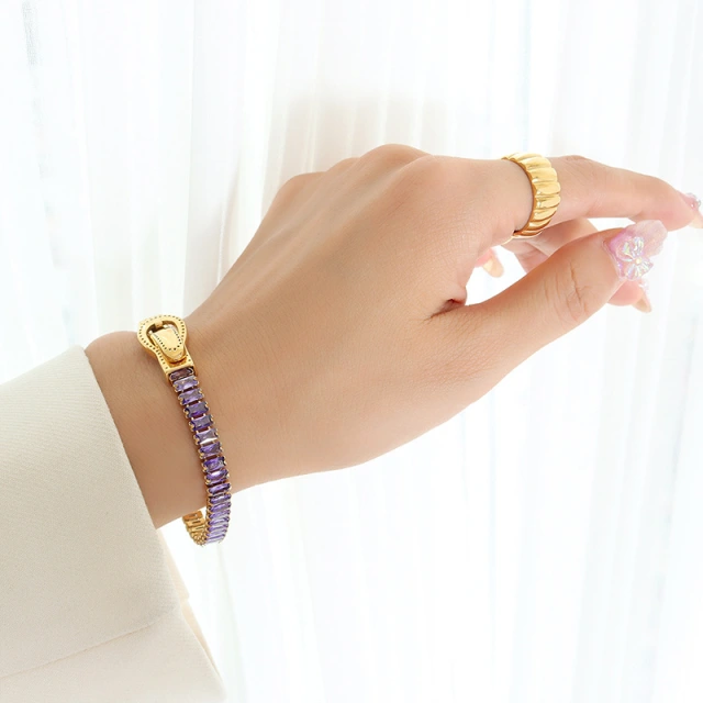 7 Colors Zirconia Double Side Iron Suction Clasp Stainless Steel Bracelet