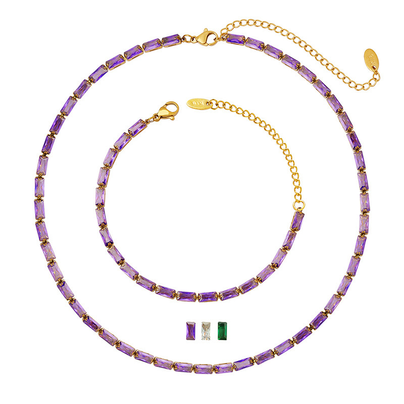 Fashion Purple Green White Zirconium Bracelet Stainless Steel PVD Coating