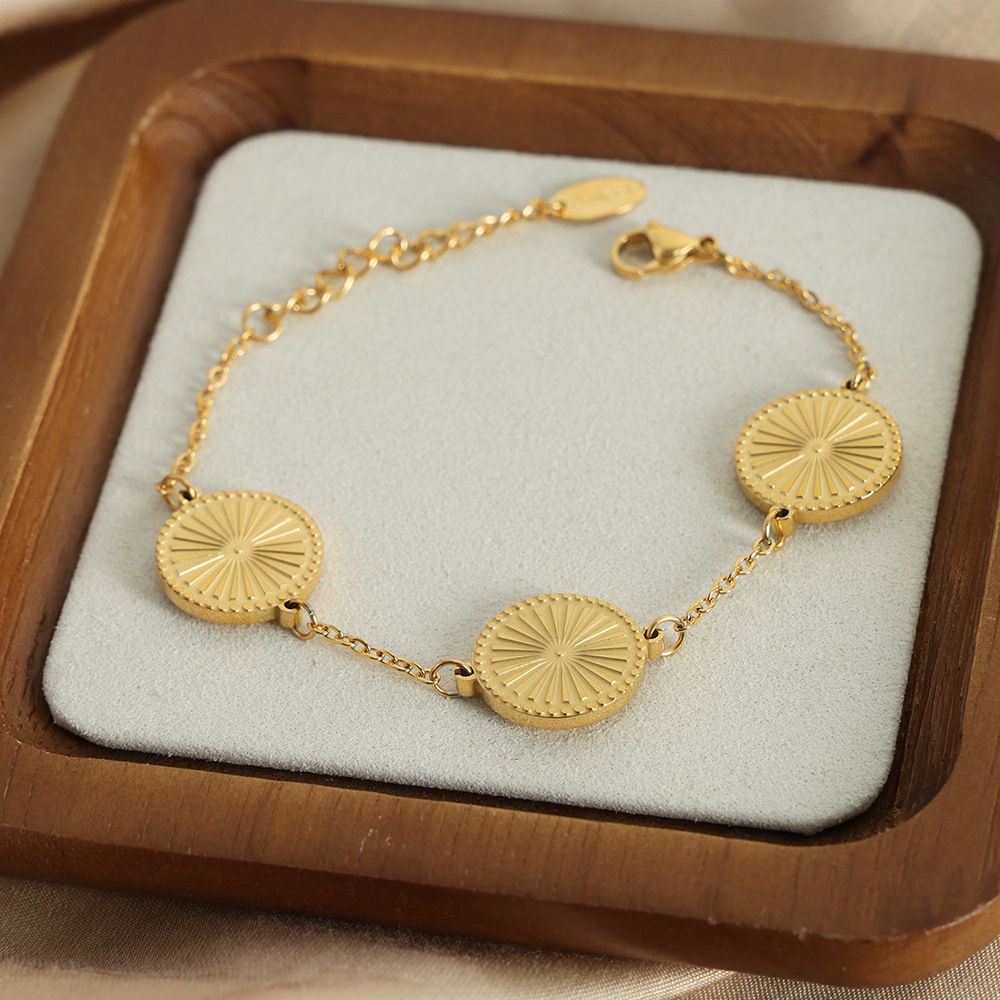 Ins Striped Round Geometric Bracelet Stainless Steel Colorfast