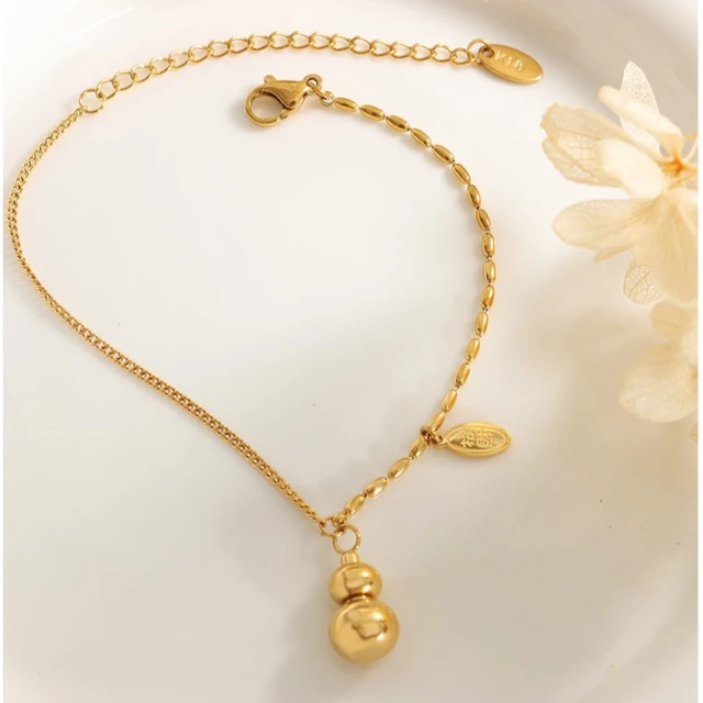 18K Gold Plated Stainless Steel Zucchini Fortune Oval  Pendant Bracelet