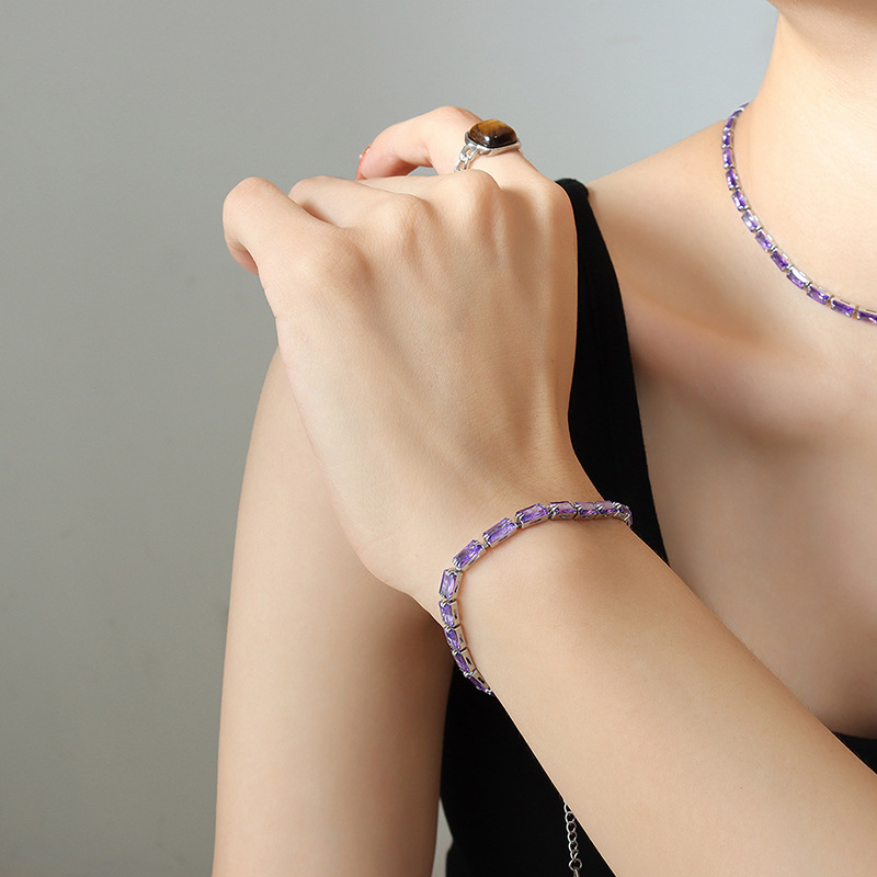 Fashion Purple Green White Zirconium Bracelet Stainless Steel PVD Coating