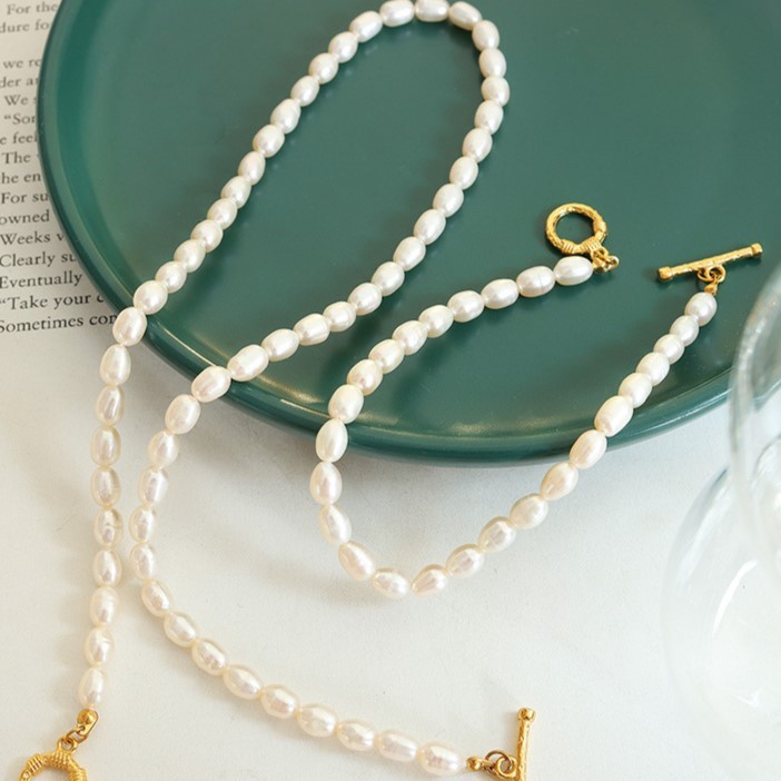 Baroque Freshwater Pearl Toggle Clasp Bracelet Stainless Steel