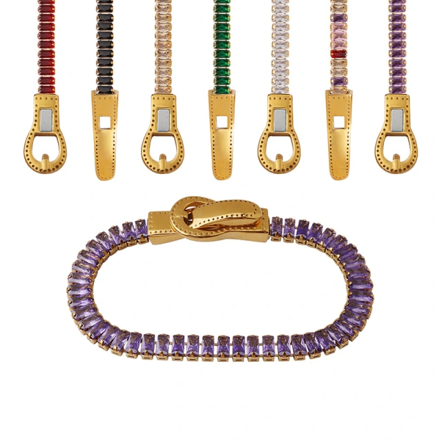 7 Colors Zirconia Double Side Iron Suction Clasp Stainless Steel Bracelet