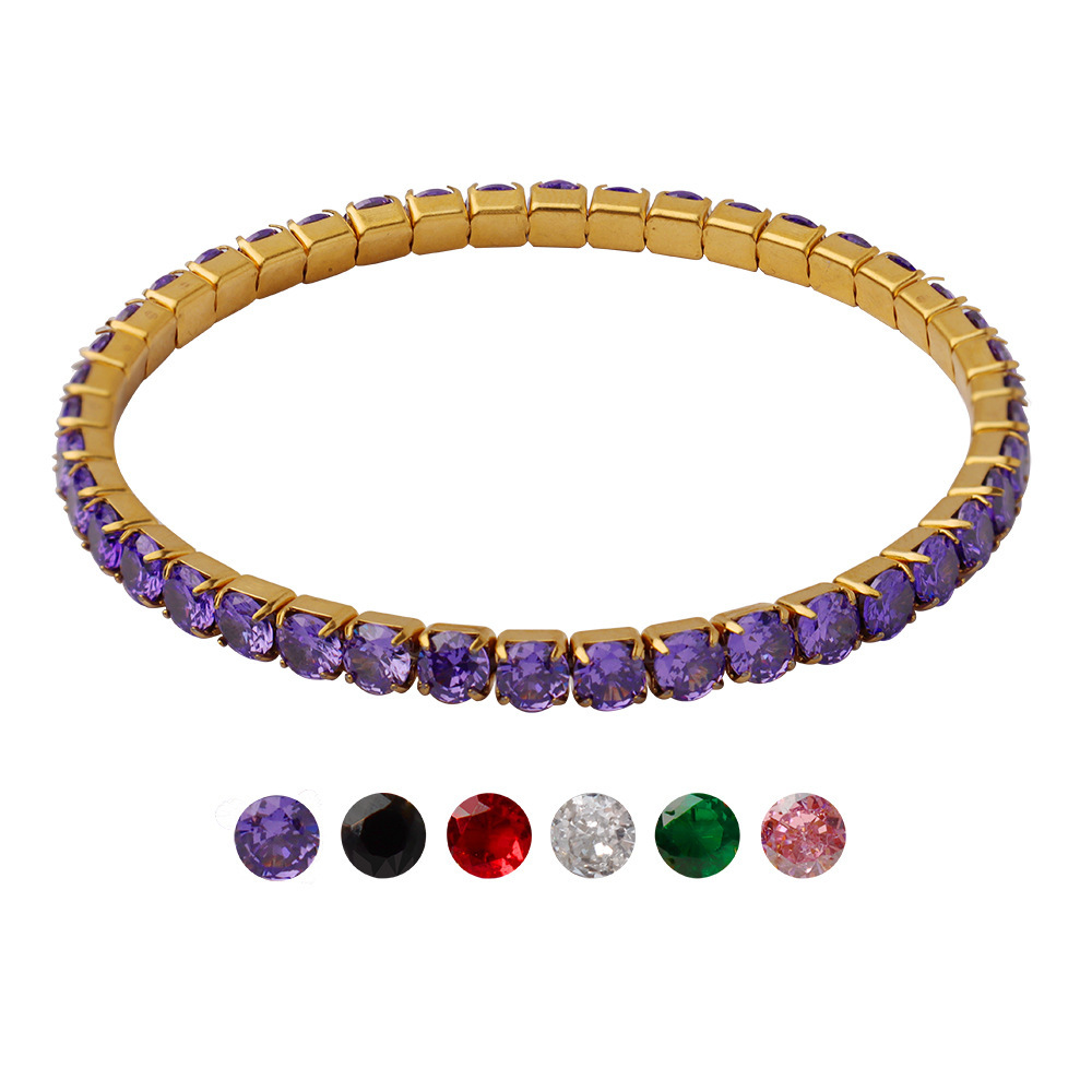 18K Gold Plated Multicolor Zirconia Stretch Wire Bracelet Stainless Steel
