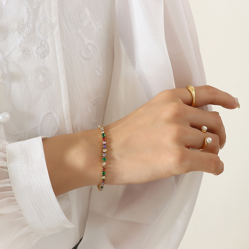 Fashion Stainless Steel Bracelet with Claw Catch Colorful Zircons