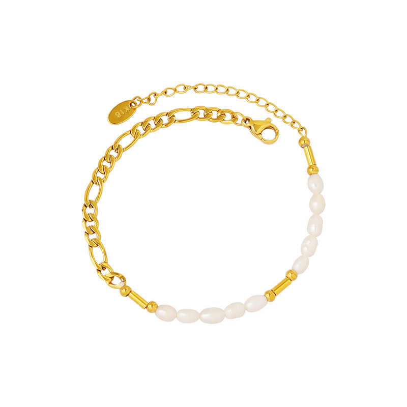 Beach Resort Style 18K Bar Beaded Chain Bracelet Stainless Steel