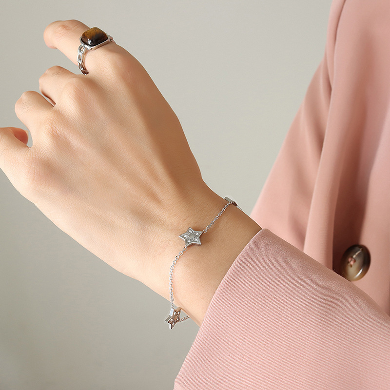 18k Gold Sweet Pentagram with Rhinestones Stainless Steel Bracelet