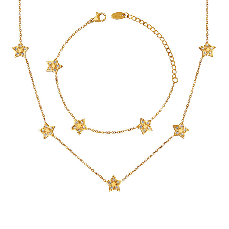 18k Gold Sweet Pentagram with Rhinestones Stainless Steel Bracelet