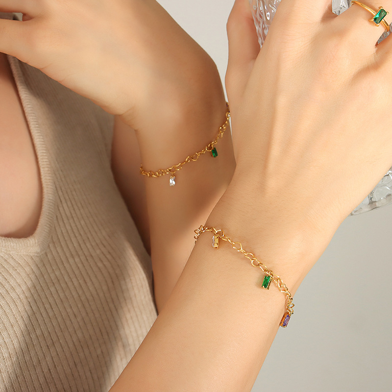 Colorful Zirconia Stylish PVD Coated Stainless Steel Bracelet / Bracelet de zircons colorés