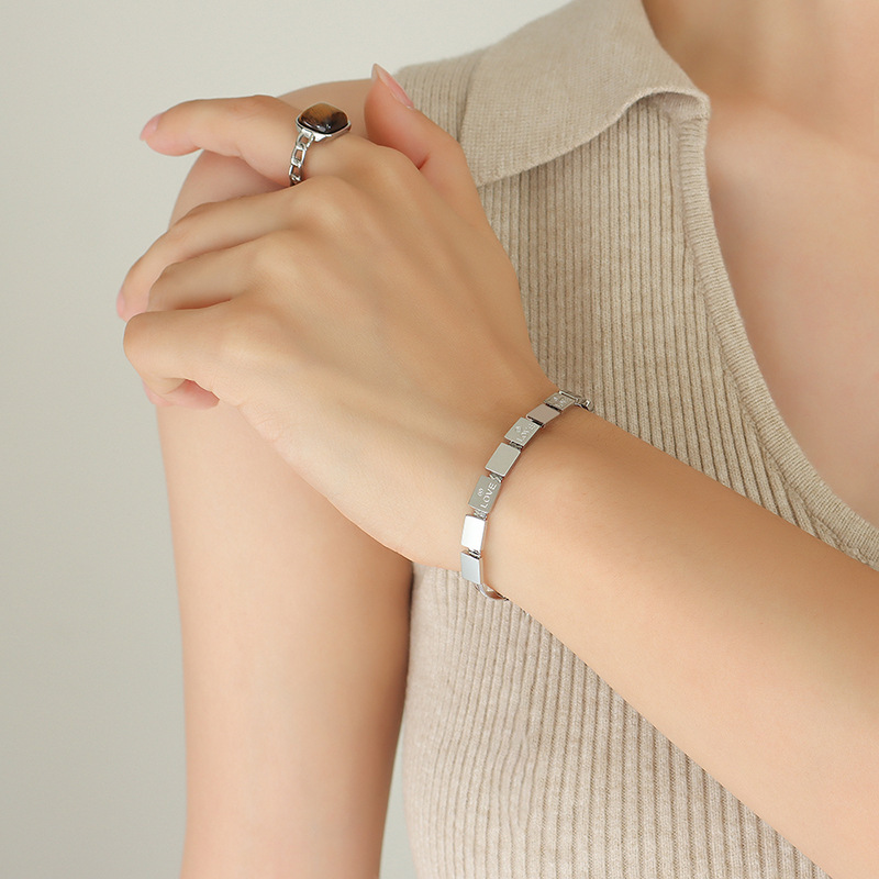 18K Gold Plated Square Patchwork LOVE Stamped Bracelet Stainless Steel