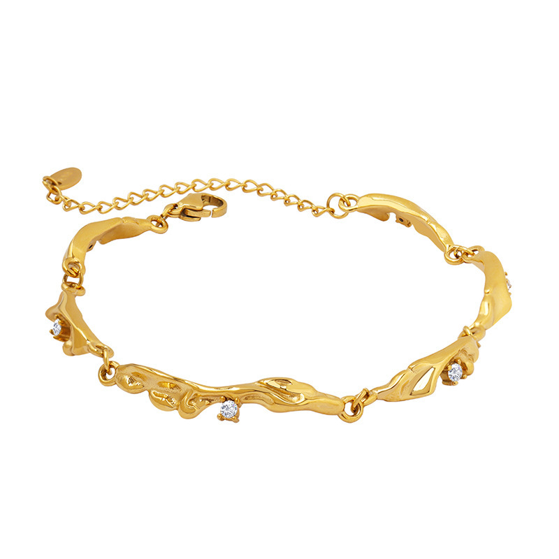 Shaped 18K Gold Stainless Steel with Rhinestones Bracelet