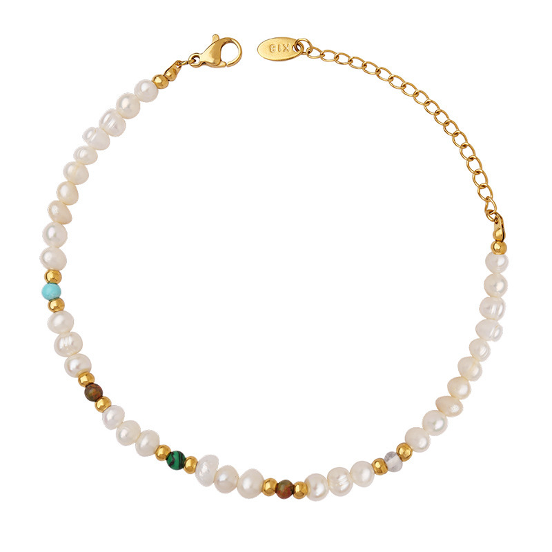 Bohemian Freshwater Pearl Natural Stone Stainless Steel Gold Plated Bracelet / bracelet en perles