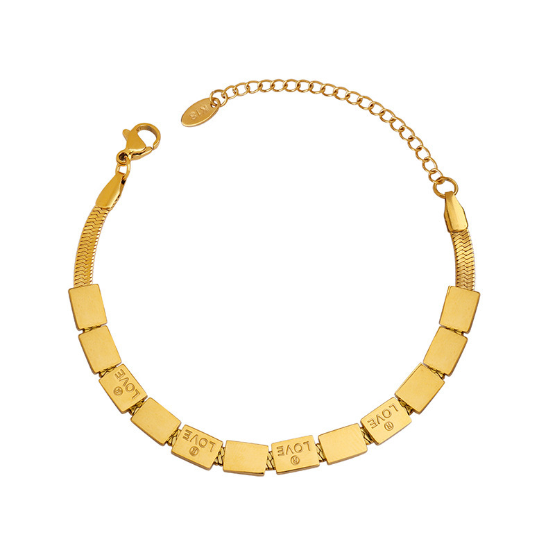 18K Gold Plated Square Patchwork LOVE Stamped Bracelet Stainless Steel