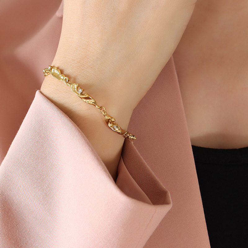 Shaped 18K Gold Stainless Steel with Rhinestones Bracelet