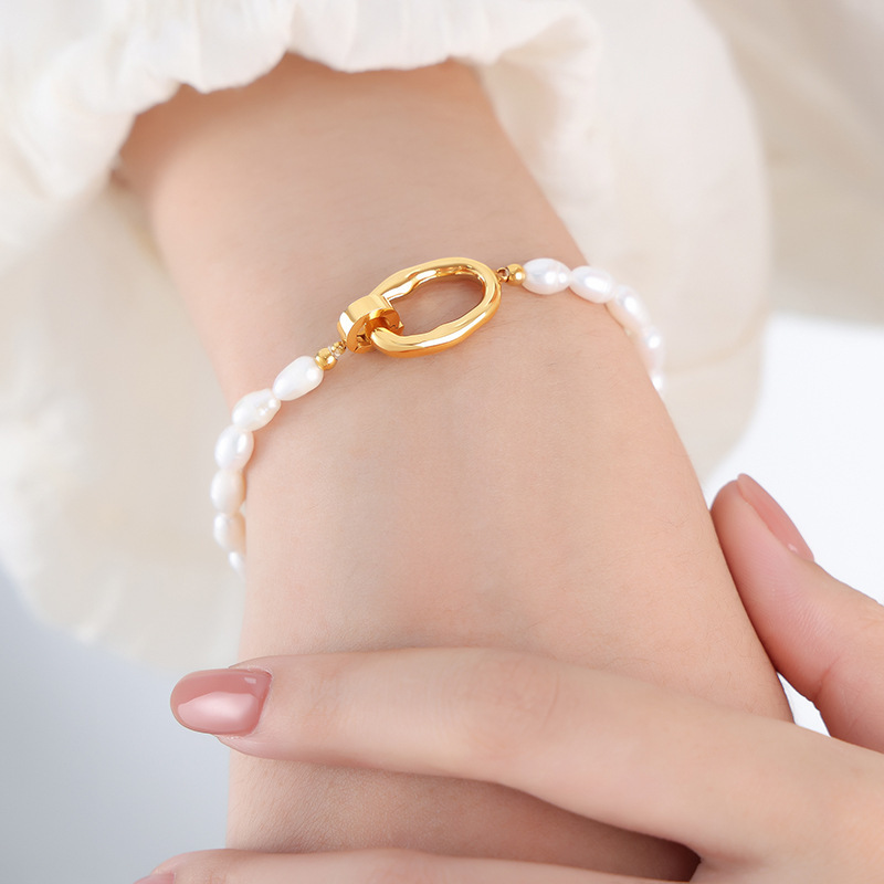 316L Stainless Steel Irregular Loop Attached Freshwater Pearl Bracelet