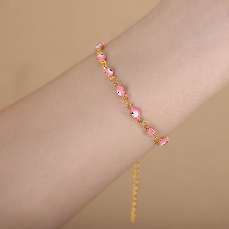 316L Stainless Steel Colorful Devil's Eye Enamel Patchwork Charm Bracelet